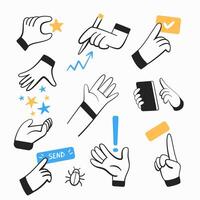 A set of icons with hands about setting a task, finding a solution, achieving success, etc. vector