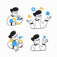 Set of icons about assigned tasks, receiving tasks, solving tasks, task overload and focusing on one task. vector