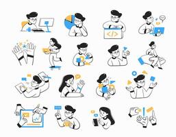 Set of icons for management, marketing, teamwork, social networks, etc. vector