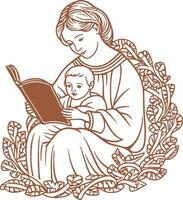 Silhouette Russia mother and child reading a book vector
