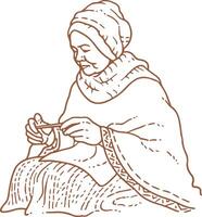 Indian Grand Mother knitting a woolen scarf or sweater vector