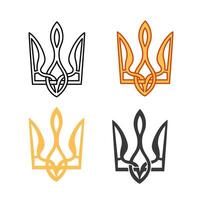 Classic Ukrainian coat of arms State Emblem Trident in line, colorful, monochrome styles. vector