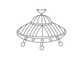linear UFO icon on white background. Isolated outline spaceship for coloring vector