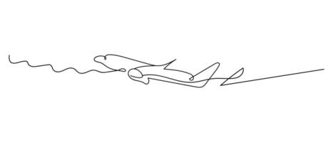 One continuous line drawing of the Airplane path. vector