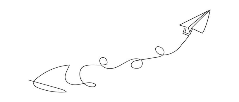 papel avión dibujo utilizando continuo soltero uno línea Arte estilo aislado en blanco antecedentes. vector