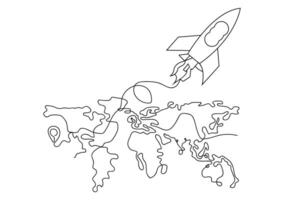 Drawing of an airplane and a map of the world. No distance is scary when there is love. World map and plane. drawing vector