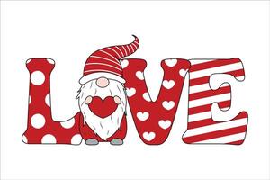 Design for Valentine's card with cute gnome holding heart in his hands. illustration on white background vector