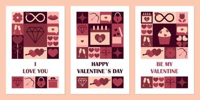 Happy Valentines Day greeting cards. Set of modern geometric backgrounds. Abstract neo geometric pattern. Template for postcard or invitations. illustration vector