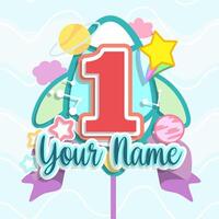 pastel rocket and planet cake topper decoration design vector