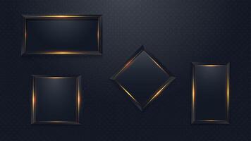 Set of four black frames with gold trim on a dark background vector