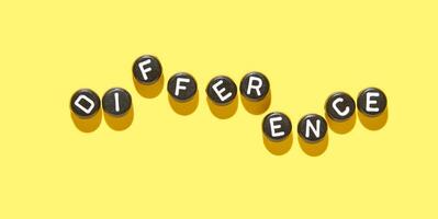 Letters spelling out difference on bright yellow background highlighting distinctive and unique concepts. photo