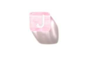 Isolated pink translucent letter j block on white background with soft shadow and minimalist design photo
