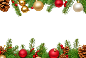 Christmas Horizontal Border With Pine Branches, Ornaments, and Pinecones png