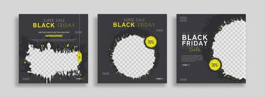 Black friday banner template set with yellow and black elements vector