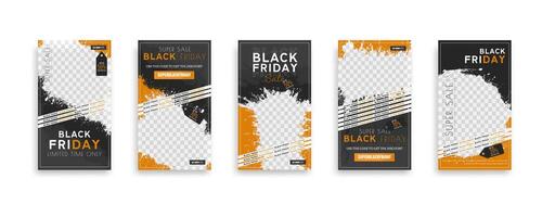 Black friday banner design set with orange and black stripes vector