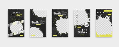 Black friday banner set with yellow and black splashes vector