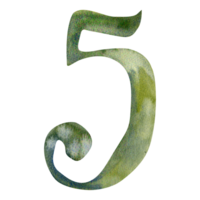 number five green new year color watercolor illustration. Hand drawn clip art for interior, school, newborn dating design. New year lunar calendar snake symbol of 2025 invitation, card png