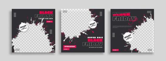 Black friday banner template set with splash effect vector