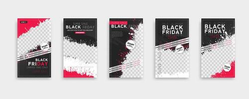 Black friday banner design set with red and black stripes vector