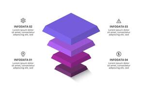 3D infographic pyramid, or comparison chart with 4 colorful levitating layers. The concept of levels or stages of a business project. Realistic infographic design template. vector