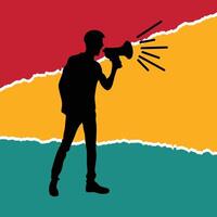 man with loud speaker silhouette vector