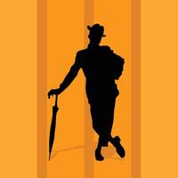 man with umbrella pose silhouette vector