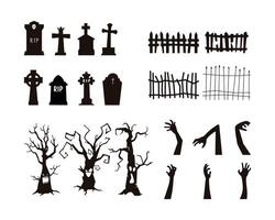 set of halloween element silhouette vector