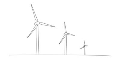 Continuous one line drawn silhouette of alternative energy wind turbine on white background. The concept of a symbol of ecology and nature conservation. Alternative energy for humanity vector