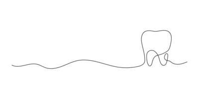 Tooth icon in continuous line drawing style on white aphid. Line art of tooth icon, dentistry doctor. illustration. Abstract background vector