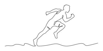 Continuous one line drawing of fast running man in sport theme, illustration. vector