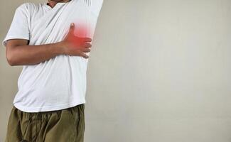 Man scratch the itch with hand, arm, itching,health care concept photo