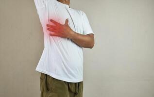 Man scratch the itch with hand, arm, itching,health care concept photo