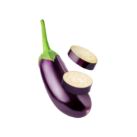 Fresh brinjal with slices on transparent background png