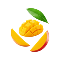 Ripe mango slices with green leaf on transparent background png