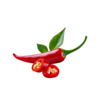 Red chili slices with green leaf on transparent background png
