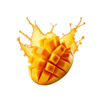 Mango slice with mango juice splash on transparent background png