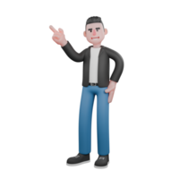 3D Model of Cartoon. Musician a musician stands with his right hand pointing up, and his left hand on his waist with a happy expression. Musical Performer Character png