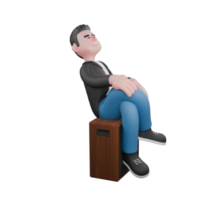 3D Character of Cartoon Music Artist. a musician sits on a speaker with a calm expression. Singing Performer png