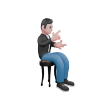 3D Illustrated Musician Model. a musician sits on a chair with a gesture of counting with a calm expression. Vocal Performer png