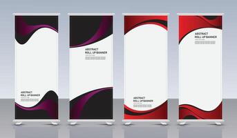 Abstract roll up banners with red, black and white designs vector