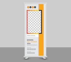 Modern roll up banner stand with a white background vector