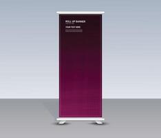 Roll up banner stand with purple background vector
