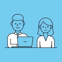 Teamwork and Collaboration Icon - Simple Illustration of Colleagues Working Together on Laptop vector