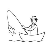 Man Fishing in Boat Line Art - Simple Illustration of Fishing Activity vector