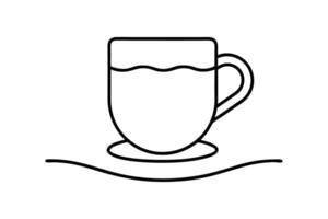 Tea Cup Line Art Icon - Simple Illustration of a Hot Beverage in a Cup with Saucer vector