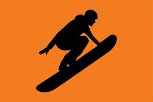 Snowboarder Silhouette Icon - Simple Illustration of Snowboarding Action on Orange Background vector