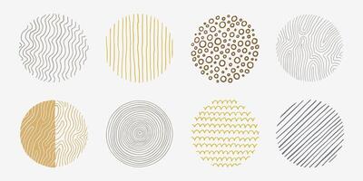 Abstract line pattern circle set. Hand drawn texture, doodle decorative line, spiral, scribble graphic round element. Circle drawn brush grunge texture. vector
