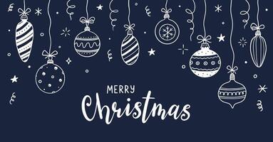 Doodle christmas ball element background. Hand drawn sketch line style xmas ball. Cute merry christmas bauble for border, background design with text place. Isolated vector