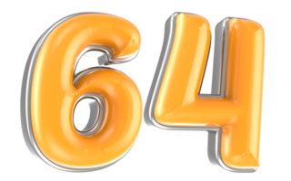 White And Yellow Number 64 3D Render png
