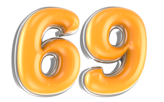 White And Yellow Number 69 3D Render png